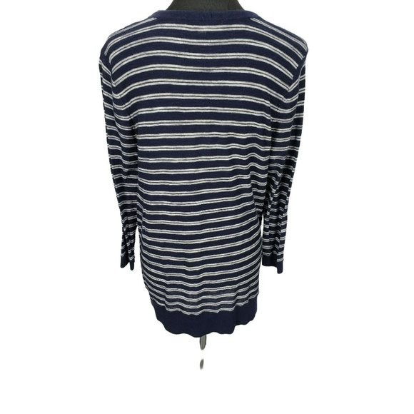 Loft Women's Blue Gray Striped Pullover 3/4 Sleeve See Through Shirt Size Large - Picture 3 of 11